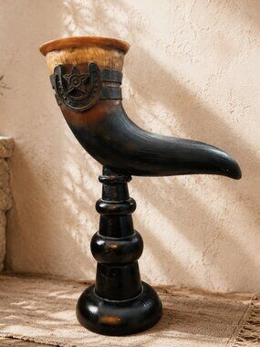 Vintage Large Handcrafted Viking Norse Horn Candle Holder